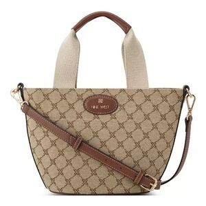 Nine West Beige and Brown Monogram Canvas Tote with Strap